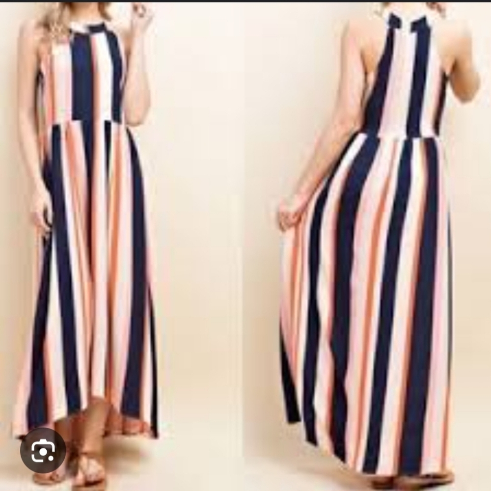 Blushing Heart NWT Halter Neck Striped High Low Maxi Dress Size Medium Holiday